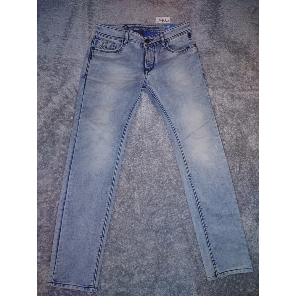 FJ92 FLU 92 Men's Jeans India Straight Fit Light Wash Denim Decorative Size 32